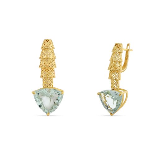 Yellow Gold Palm Earrings with Prasiolite