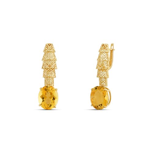 Yellow Gold Palm Earrings with Citrine