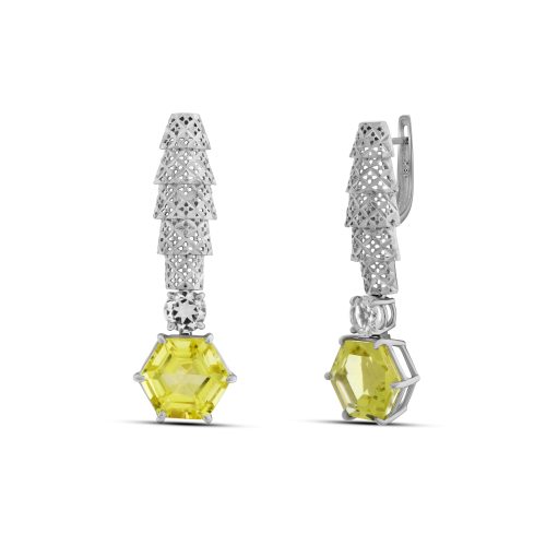 White Gold Palm Earrings with Lemon Quartz & White Topaz
