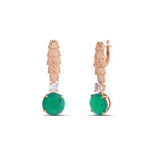 Rose Gold Palm Earrings with White Topaz & Green Onyx