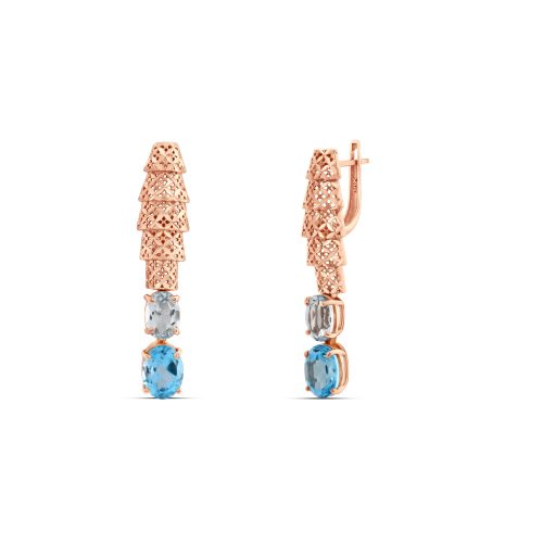 Rose Gold Palm Earrings with Sky Blue Topaz