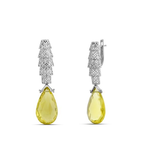 White Gold Palm Earrings with Lemon Quartz