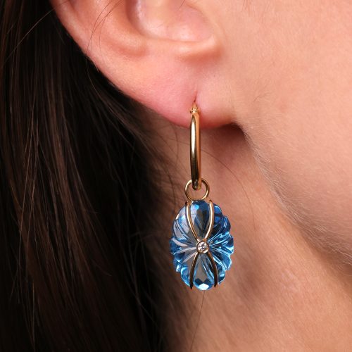 Aurora Blue Topaz Large Flower Gem Hoops