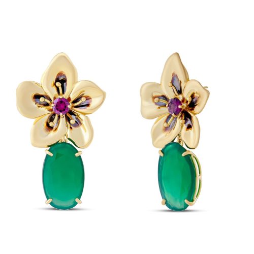 Large Green Onyx Oval Periwinkle Earrings