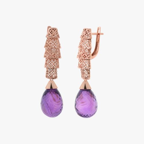 Rose Gold Palm Earrings with Amathyst