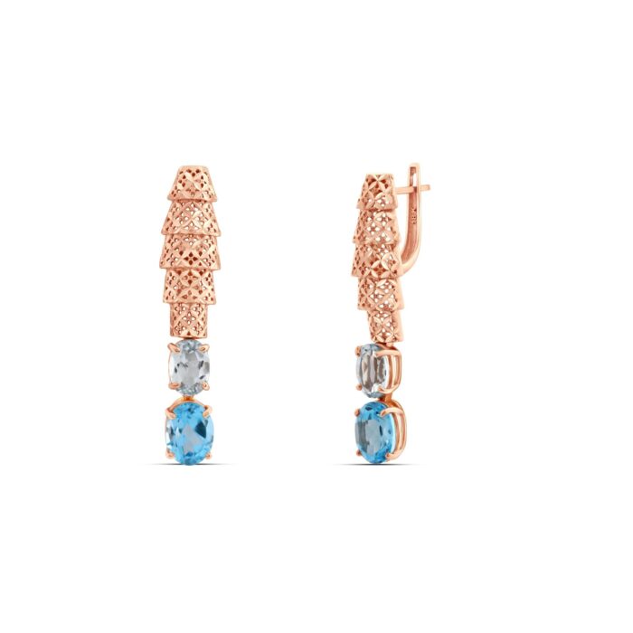 Rose Gold Palm Earrings with Sky Blue Topaz