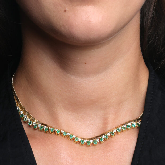 Necklace with Diamonds and Emeralds