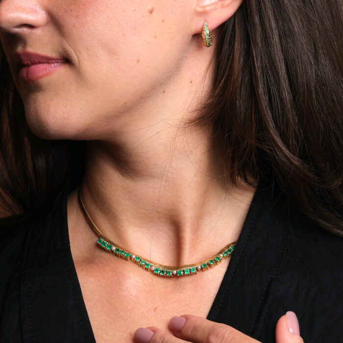 Necklace with Diamonds, Emeralds and Pearls