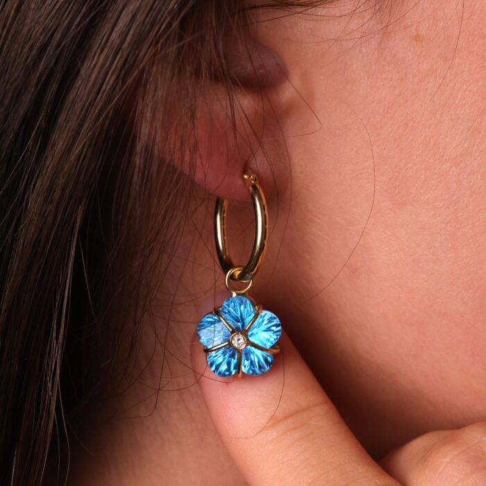 Aurora Blue Topaz Small Flower Gem Hoops