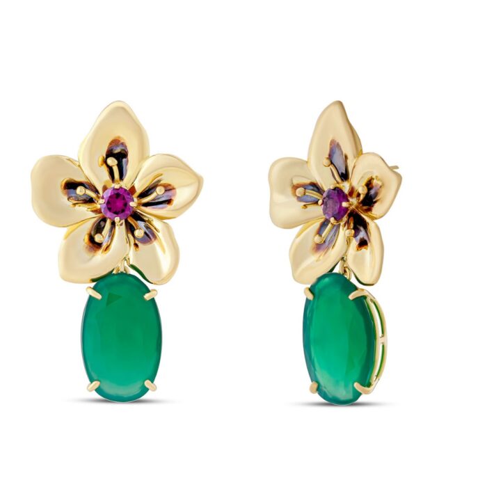 Large Green Onyx Oval Periwinkle Earrings