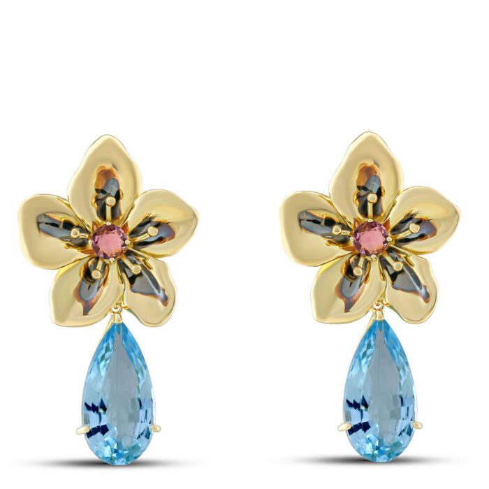 Large Sky Blue Topaz Drop Periwinkle Earrings