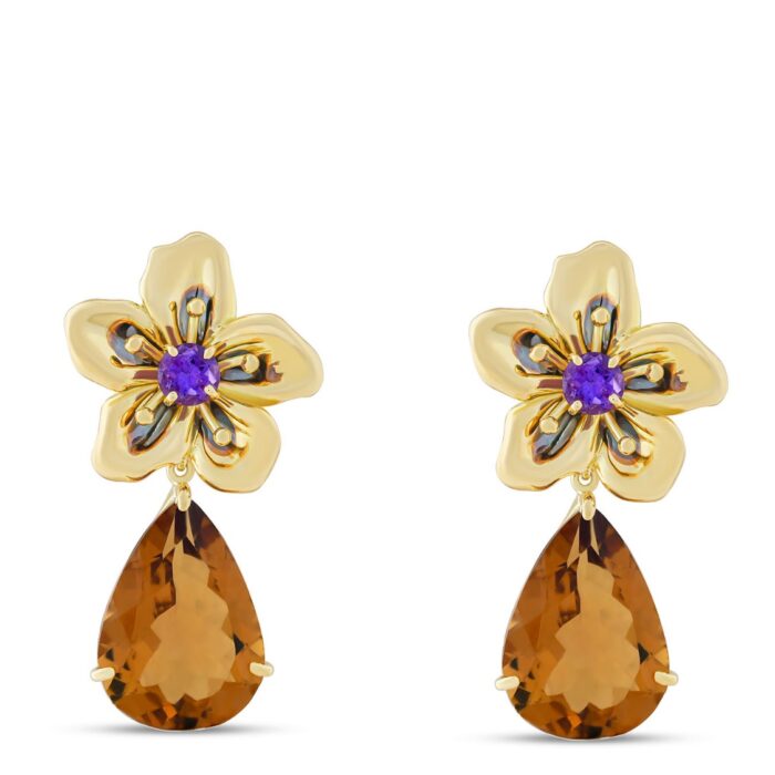 Medium Smokey Topaz Drop Periwinkle Earrings