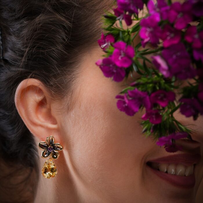 Medium Citrine Drop Periwinkle Earrings