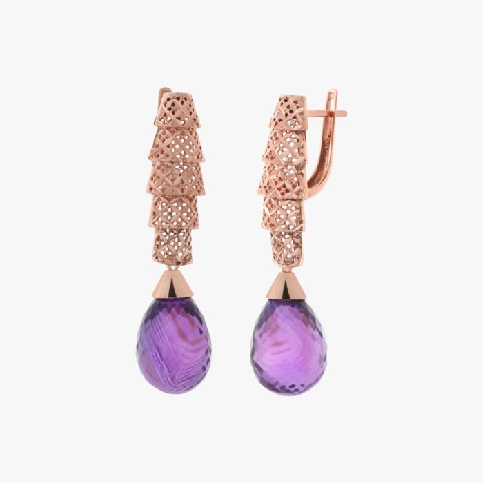 Rose Gold Palm Earrings with Amathyst