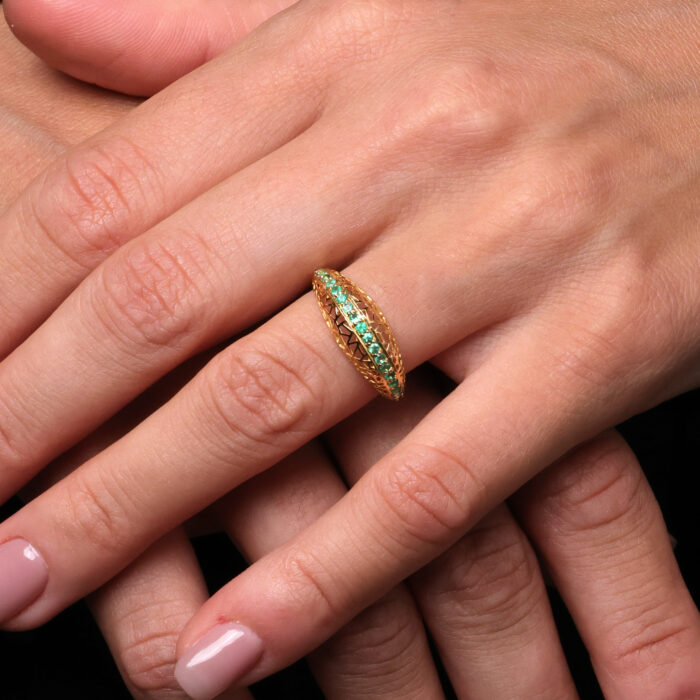 Weave Ring with Emeralds