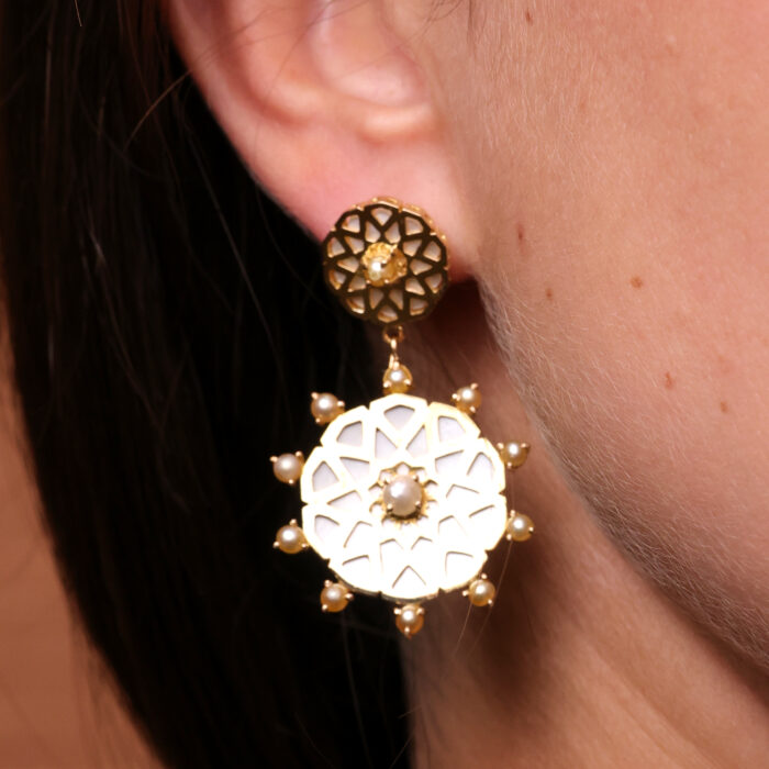 Muharraq Double Earrings with Pearls Surround