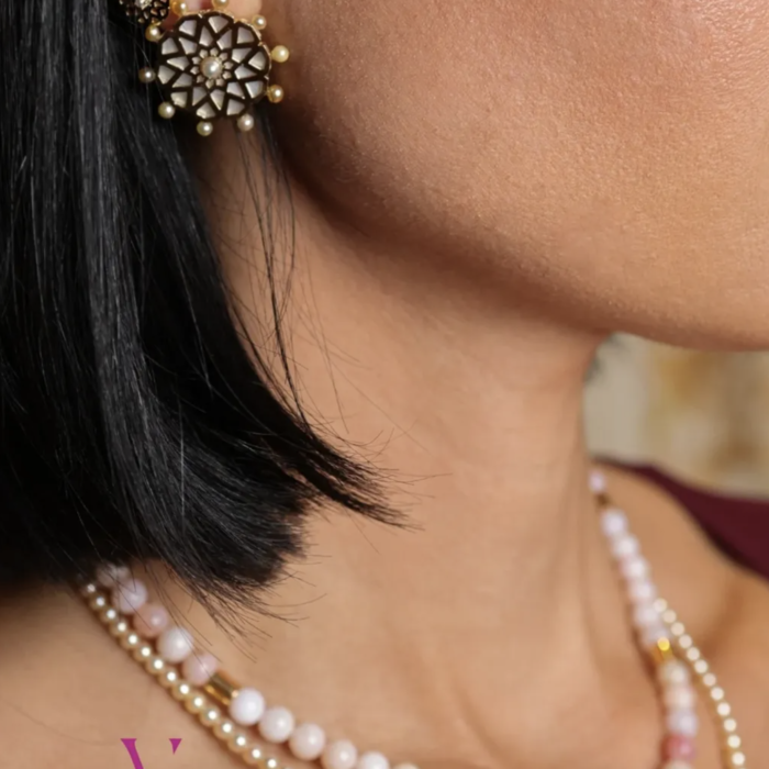 Muharraq Double Earrings with Pearls Surround