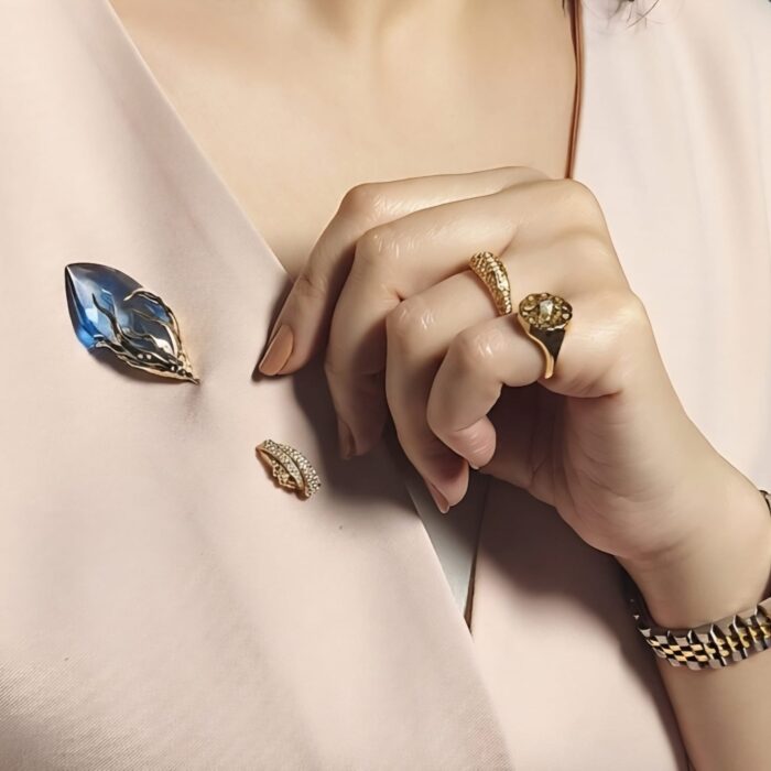Statement Blue Diamond Pin Brooch