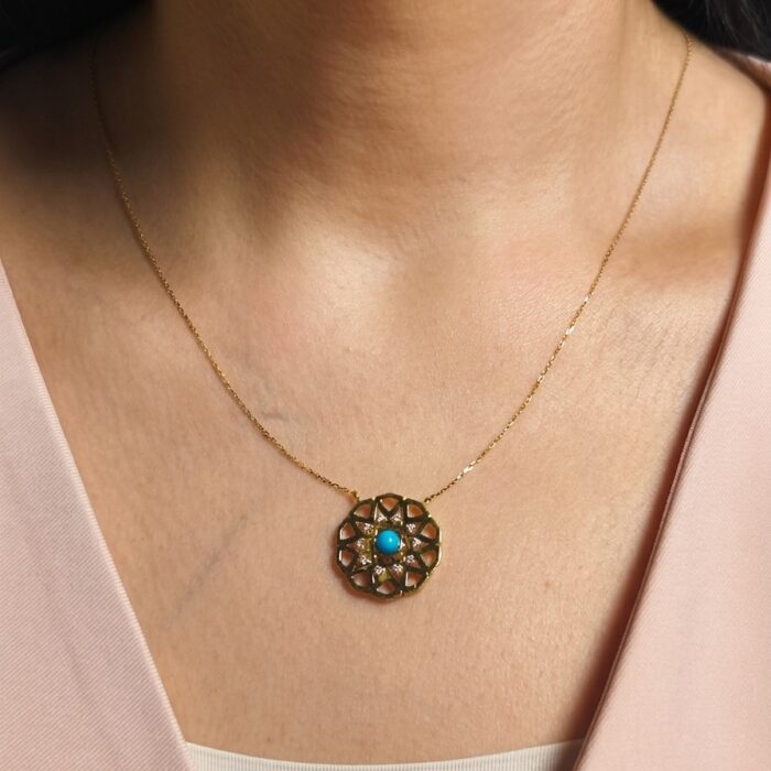 Classic Diamond and Turquoise Pendant and Chain