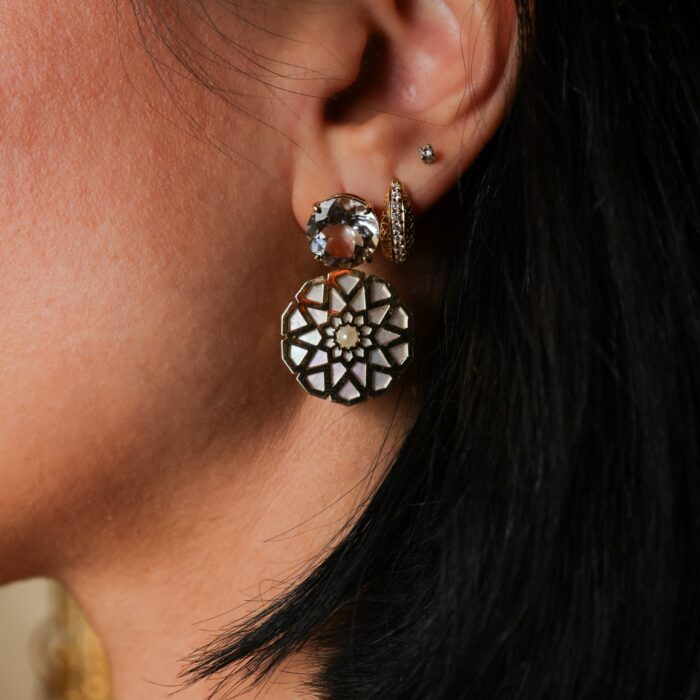 Aquamarine Statement Drop Earrings with Mother of Pearl