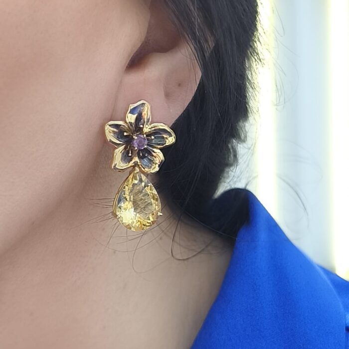 Classic Drop Earrings in Amethyst and Citrine