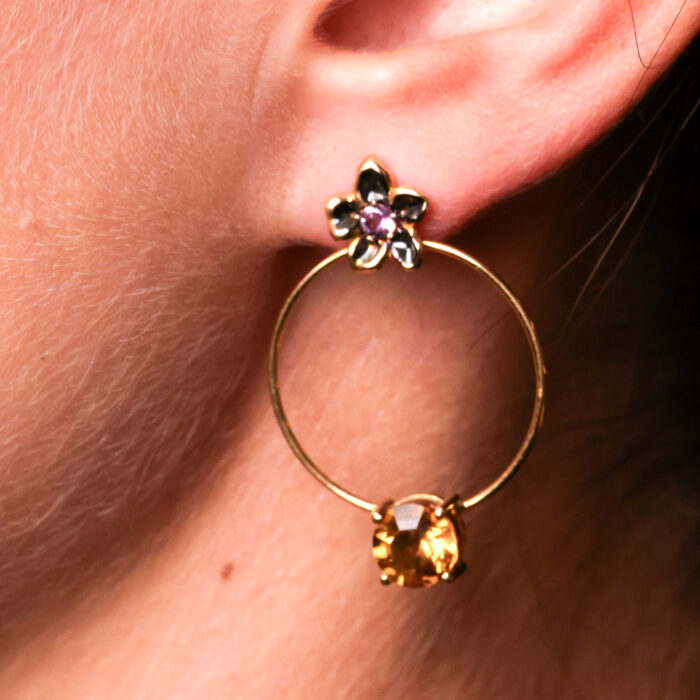 Adele Hoops in Amethyst and Citrine