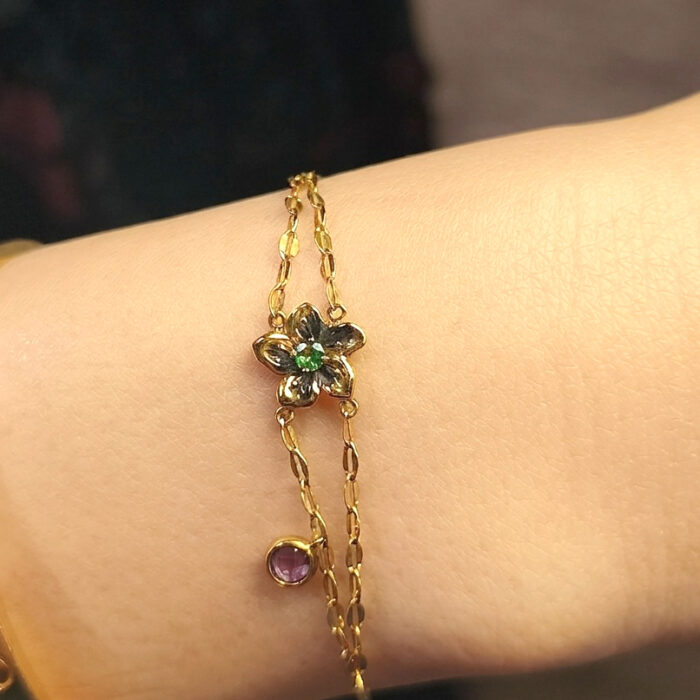 Classic Bracelet in Tsavorite and Rhodolite