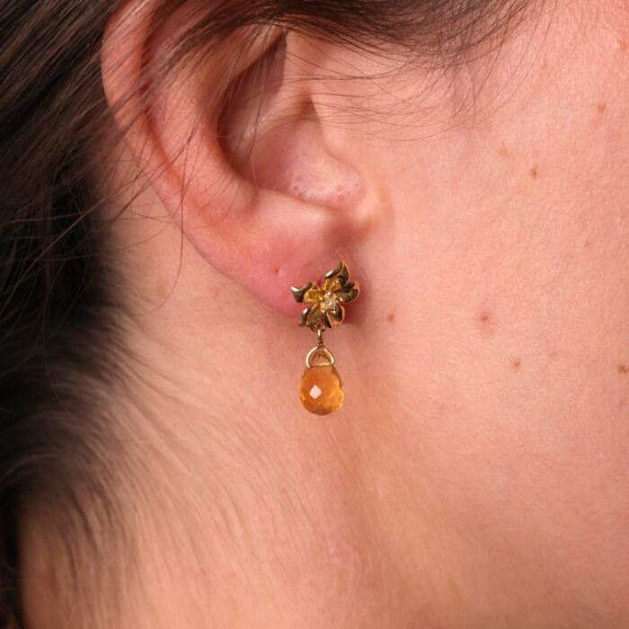 Classic Pearl Drop Earrings with Citrine