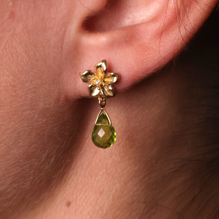 Classic Pearl Drop Earrings with Peridot