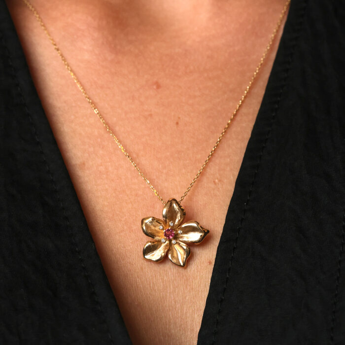 Statement Pendant and Chain in Pink Tourmaline and Diamond