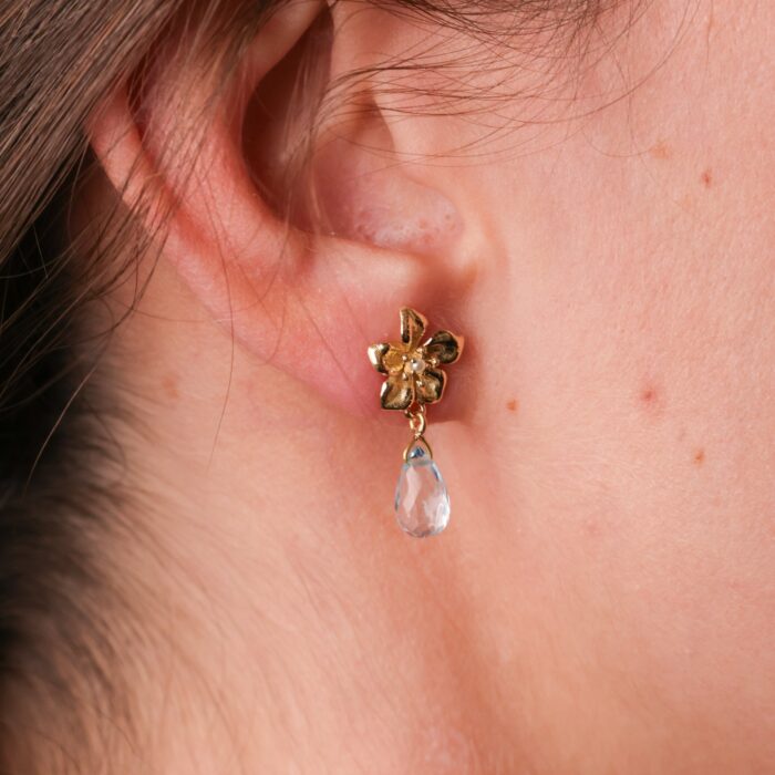 Classic Pearl Drop Earrings with Sky Blue Topz
