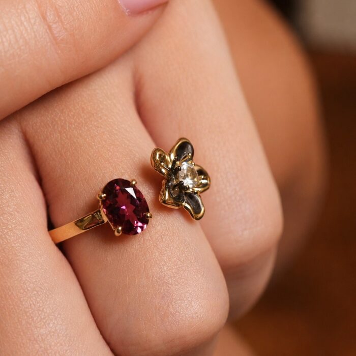 Classic Gem Toi-et-Moi Ring in Rubelite and Aquamarine