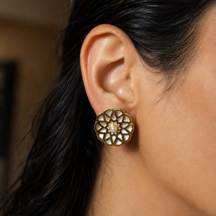 Mini Studs with Bahraini Pearls and Mother of Pearl